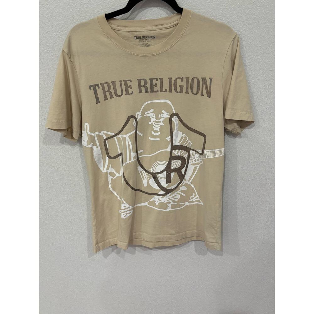 True Religion Tan T-Shirt Men’s Size Large L Short Sleeve Logo Tee